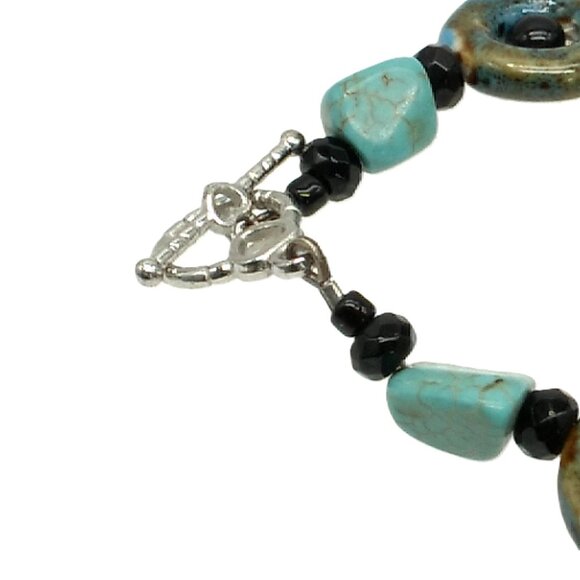 Turquoise Stone Bohemian Bracelet Ceramic Donut Resin Beaded Bracelet - Picture 15 of 16